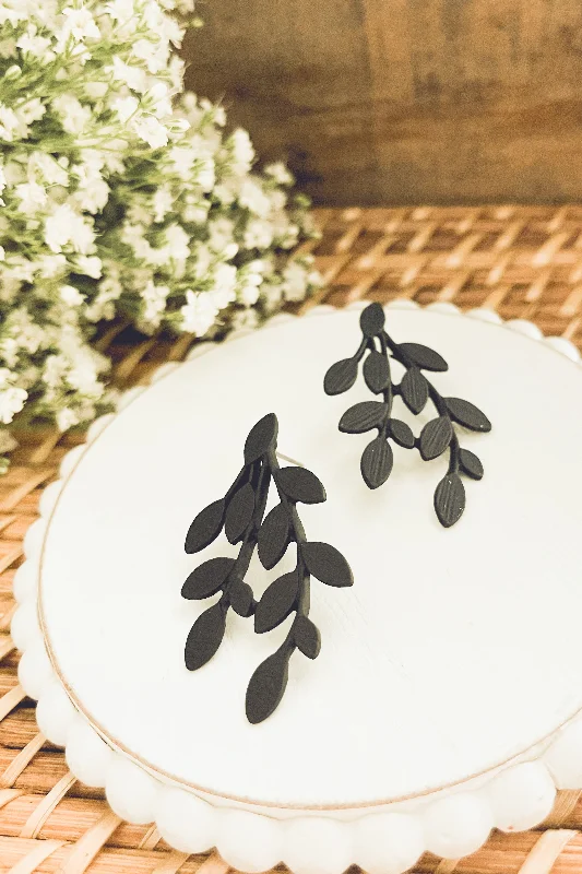 Hoop earrings with gold accents for a warm, elegant statement piece-Beautiful Black Leaf Earrings