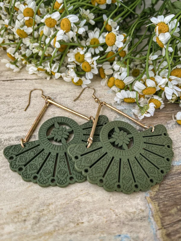 Hoop earrings with a chunky design for a bold and trendy statement-Beautiful Green Fan Statement Earrings