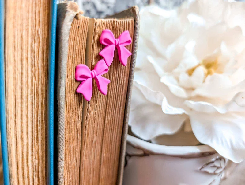 Best hoop earrings with turquoise stones for a bohemian-inspired vibe-Beautiful Pink Bow Earrings