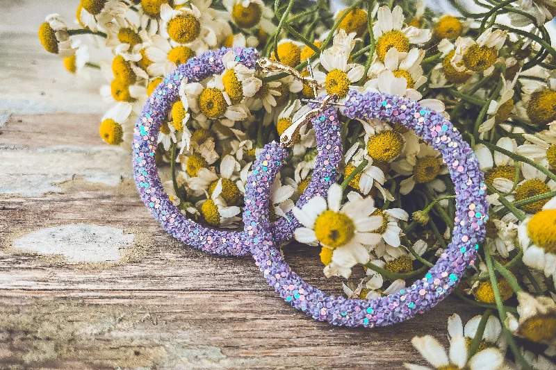 Classic hoop earrings with a thin profile for a sleek and subtle style-Beautiful Purple Glitter Hoop Earrings