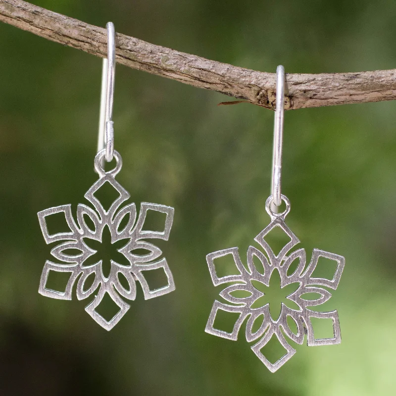 Hoop earrings with diamond-cut surfaces for added sparkle and shine-Blossoming Snowflakes Artisan Jewelry Women's Sterling Silver Earrings