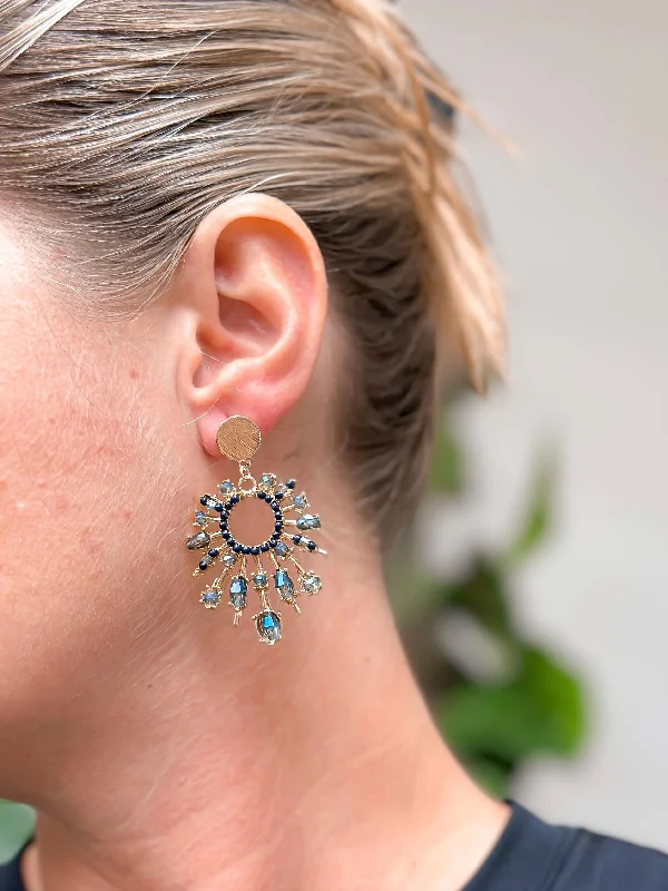 Medium hoop earrings for an everyday look with the perfect balance of style-Blue Beaded Burst Dangle Earrings