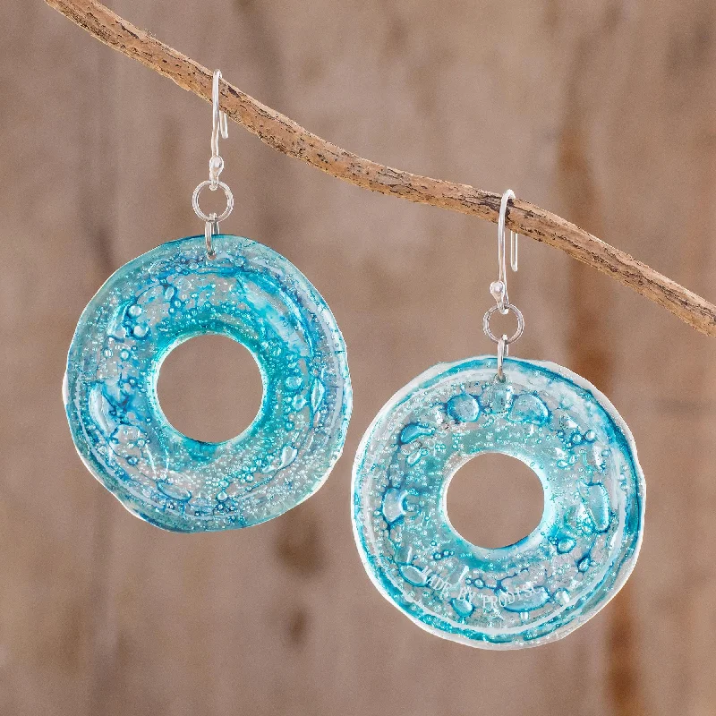 Best hoop earrings with infinity designs for a timeless and meaningful symbol-Blue Donuts Circular Recycled CD Dangle Earrings from Guatemala