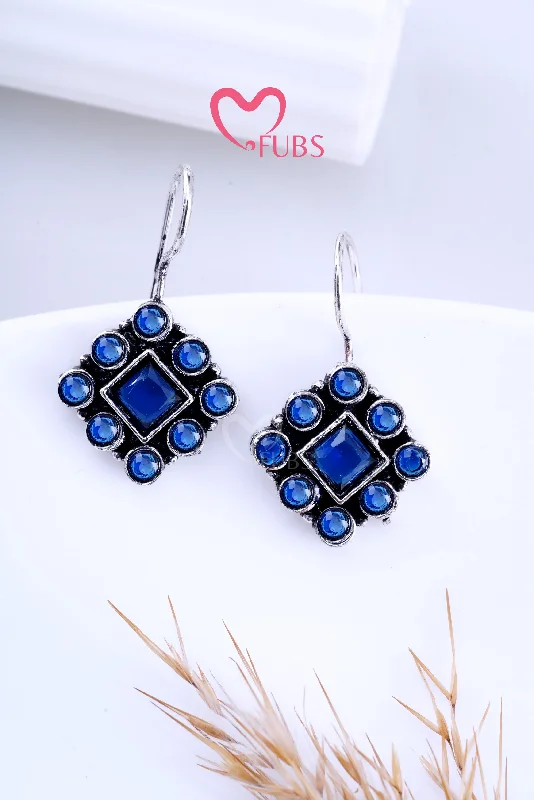 Hoop earrings with enamel stripes for a colorful and eye-catching design-Blue Gleam Square Stone Studded Earrings