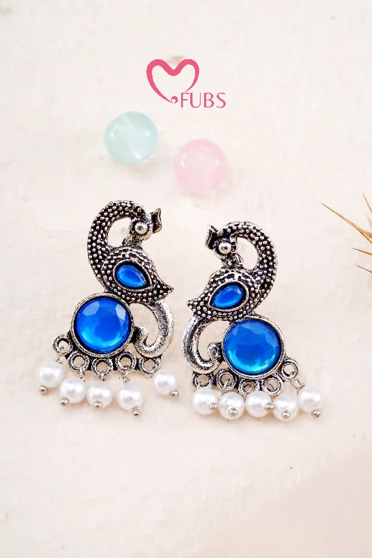 Best hoop earrings with cubic zirconia for a budget-friendly, dazzling look-Blue Jewel of the Peacock