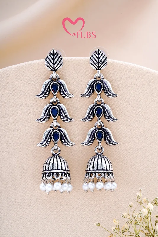 Best hoop earrings with detachable studs for a versatile and adjustable accessory-Blue Oxidized Bell Bless Earrings