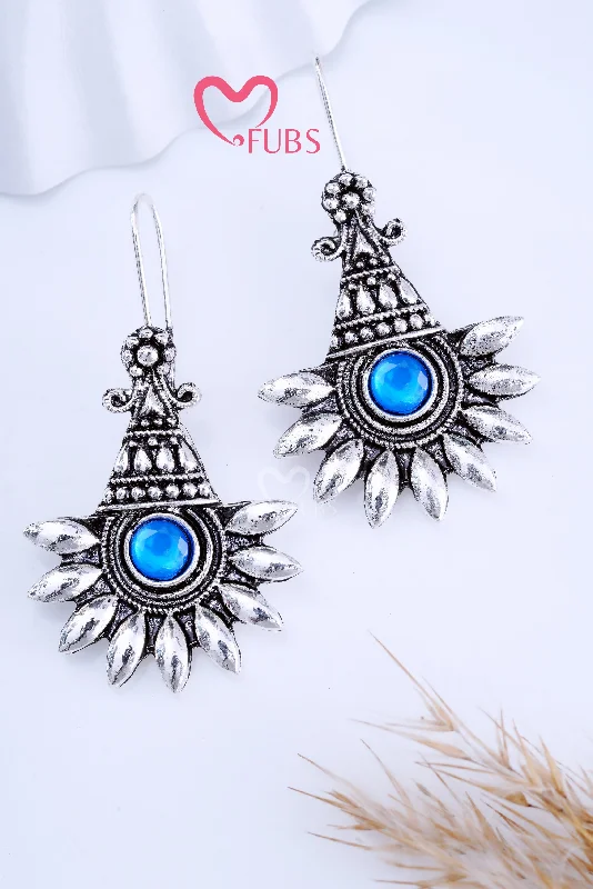 Best hoop earrings with lever-back closures for secure and easy wear-Blue Oxidized Twilight Cone Charms Earrings