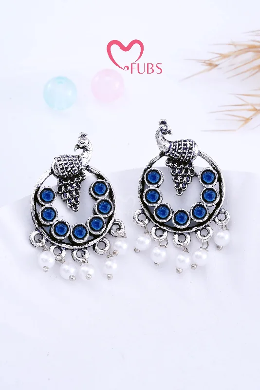 Best hoop earrings with tribal designs for a cultural and exotic aesthetic-Blue Peacock Stone Radiance Earrings