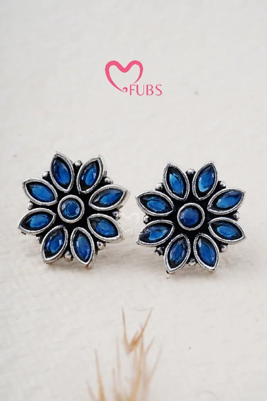 Hoop earrings with heart-shaped frames for a romantic and feminine look-Blue Petals & Sparkles Studs Earrings