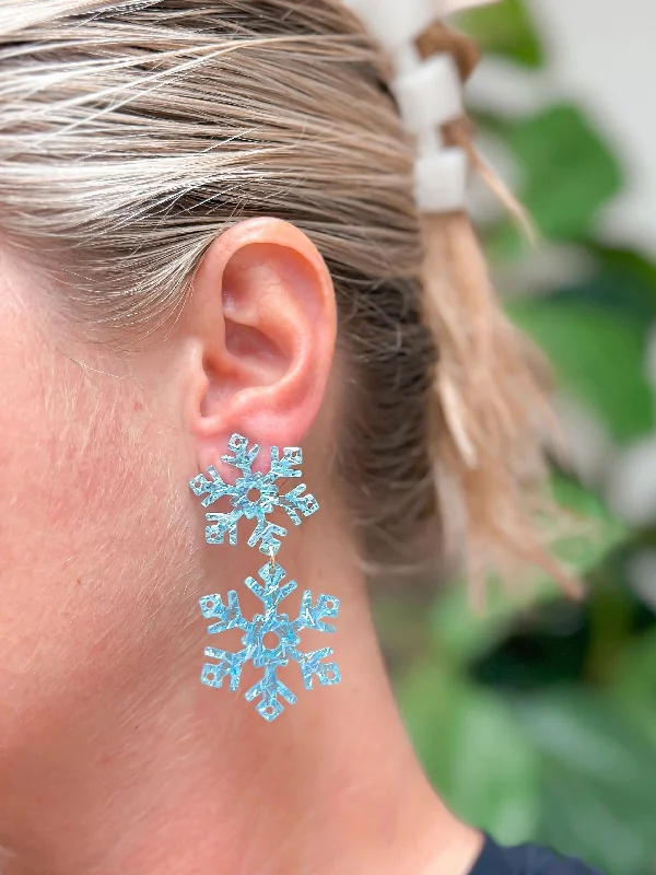 Hoop earrings with twisted metal designs for a dynamic and modern style-Blue Snowflake Dangle Earrings