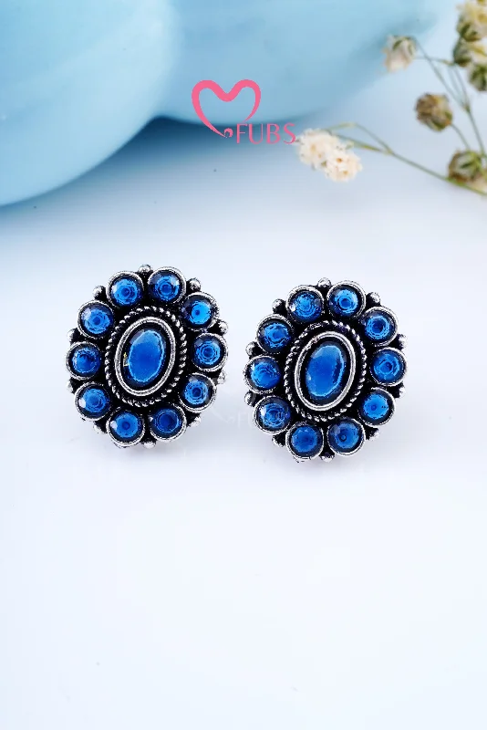 Best hoop earrings with vintage coins for a retro, antique-inspired style-Blue Stellar Studded Ovals Earrings