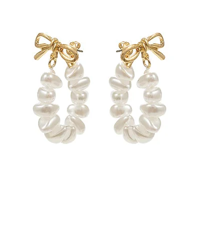 Best hoop earrings with blackened metal for an edgy and bold appearance-Bow & Pearl-Bead Hoop Earrings