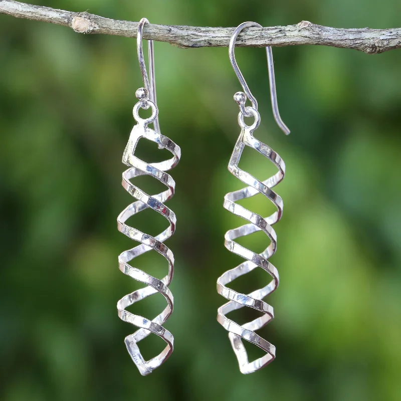 Hoop earrings with textured finishes for a vintage and classic style-Cheerful Serpentines Shiny 925 Silver Spiral Earrings Artisan Crafted in Thailand