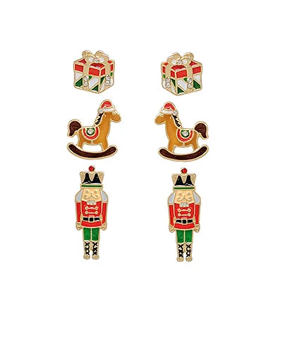 Best hoop earrings with smooth ceramic finishes for a polished, clean style-Christmas Toys Enamel Stud Earring Trio