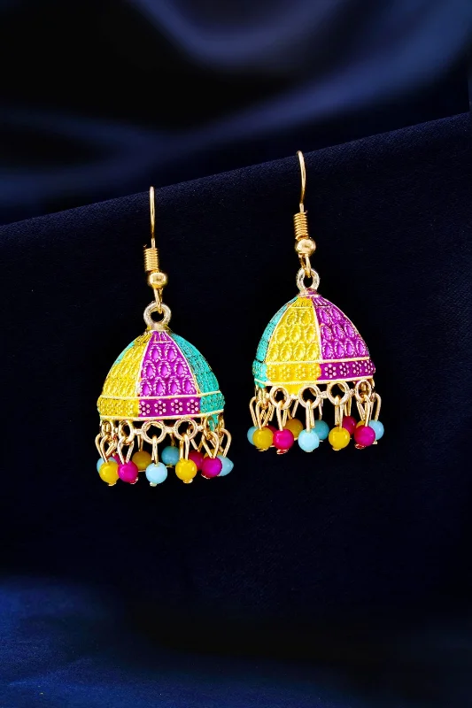 Hoop earrings with open designs for a modern, lighthearted vibe-Colorful Beads Hook Jhumka