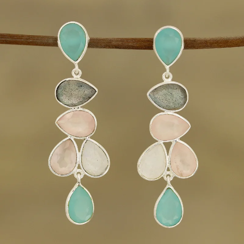 Hoop earrings with infinity loop designs for a continuous and eternal shape-Colorful Teardrops Teardrop Multi-Gemstone Dangle Earrings from India