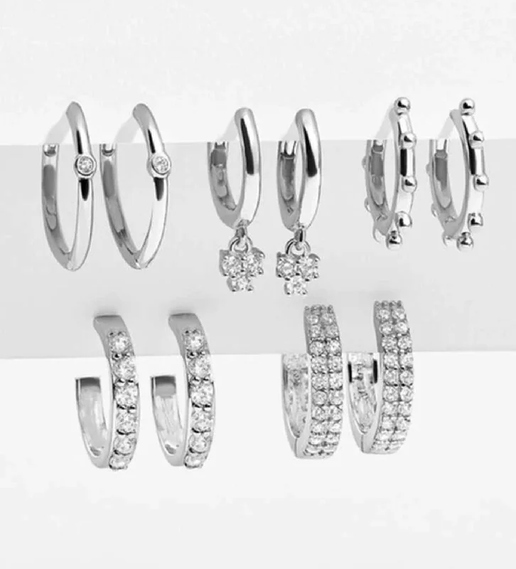 Hoop earrings with abstract shapes for an artistic and creative touch-Beautiful 5 Pair Set of Silver Hoop Earrings