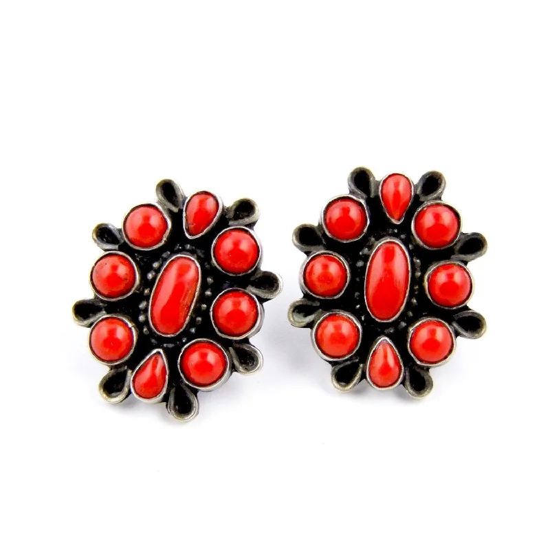 Best hoop earrings with lever-back closures for secure and easy wear-Coral Zuni Cluster Earrings