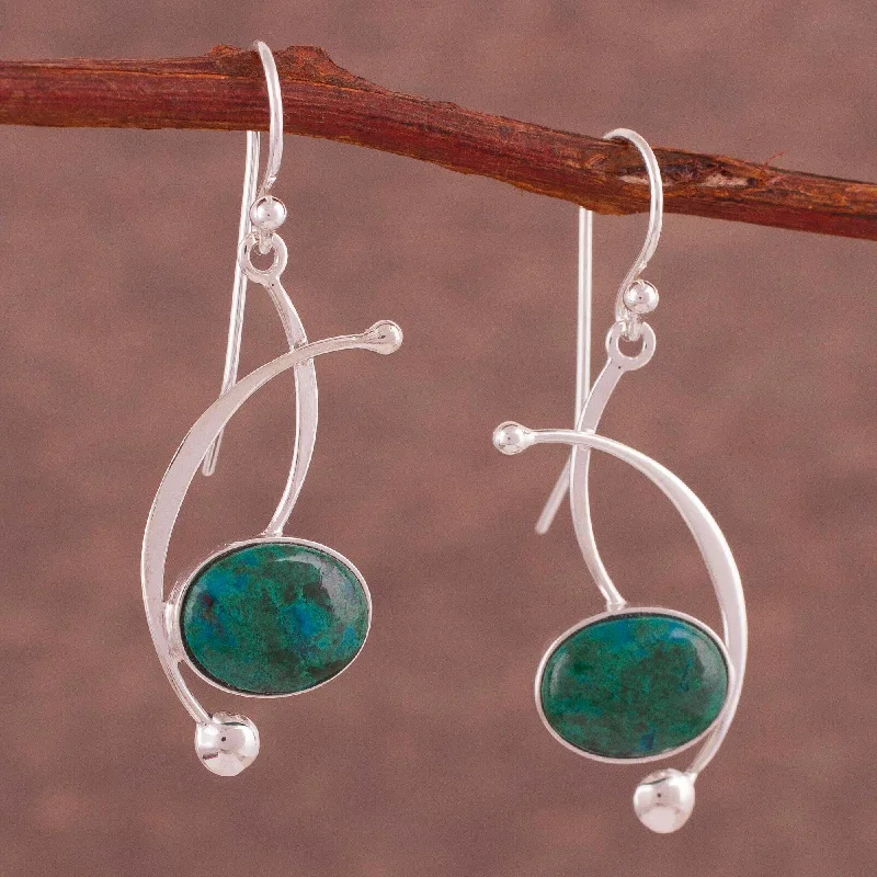 Hoop earrings with circle designs for a classic and timeless shape-Crescent Eyes Chrysocolla and Sterling Silver Dangle Earrings from Peru