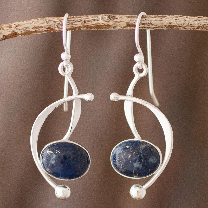 Hoop earrings with faceted crystals for added sparkle and shine-Crescent Eyes Lapis Lazuli and Sterling Silver Dangle Earrings from Peru