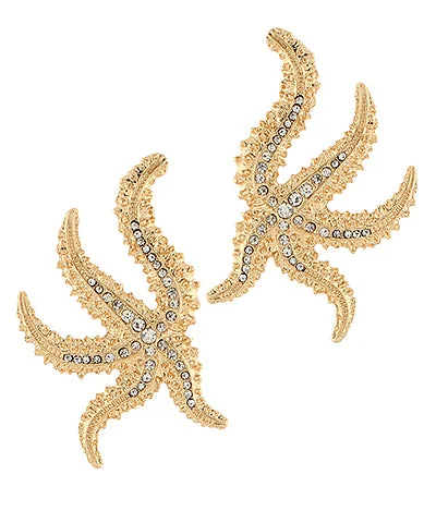 Best hoop earrings with marbled designs for a trendy and artistic effect-Crystal Pave Starfish Statement Earrings