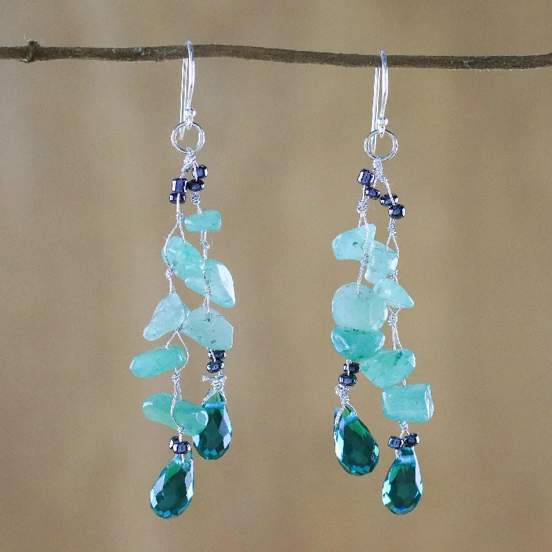 Best hoop earrings with custom designs for a personalized, unique accessory-Crystalline Drops in Green Green Quartz and Glass Bead Dangle Earrings from Thailand