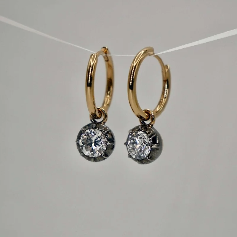 Hoop earrings with twisted metal designs for a dynamic and modern style-Custom Round Georgian Victorian Moissanite 14K or 18K Gold Earrings