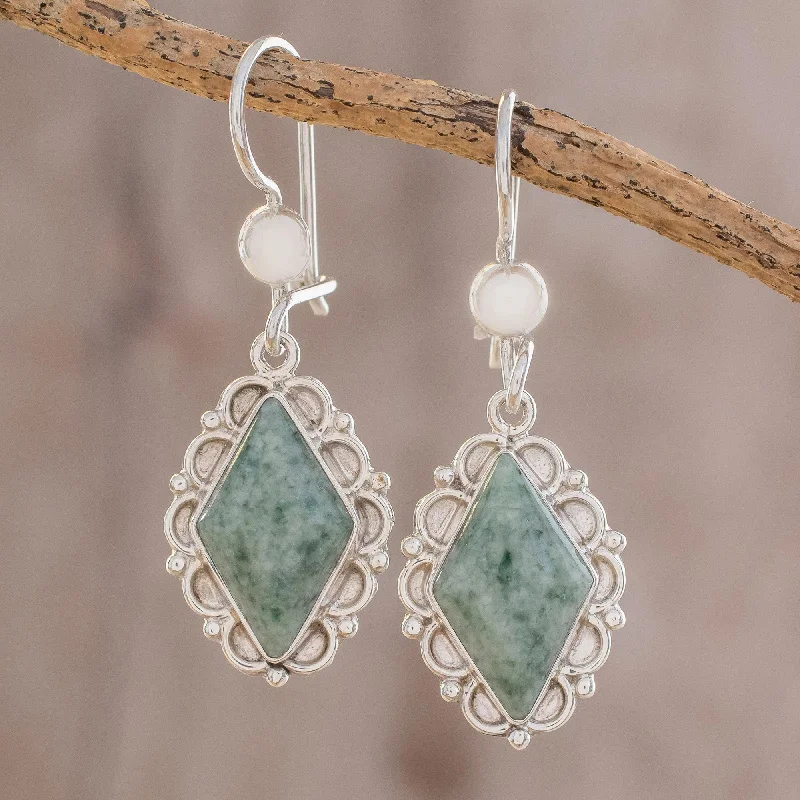 Best hoop earrings with sterling silver for an affordable and chic design-Diamond Dahlia Guatemalan Light Green Jade Earrings