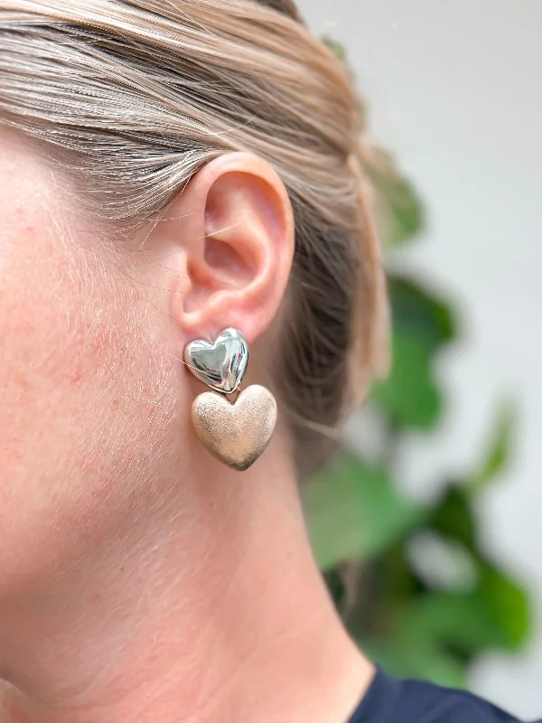 Hoop earrings with hammered textures for a boho-chic and rustic vibe-Double Heart Stacked Dangle Earrings