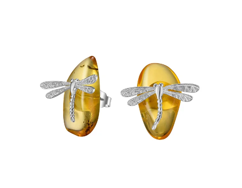 Hoop earrings with leather accents for a sleek and bold combination-Amber Dragonfly Earring