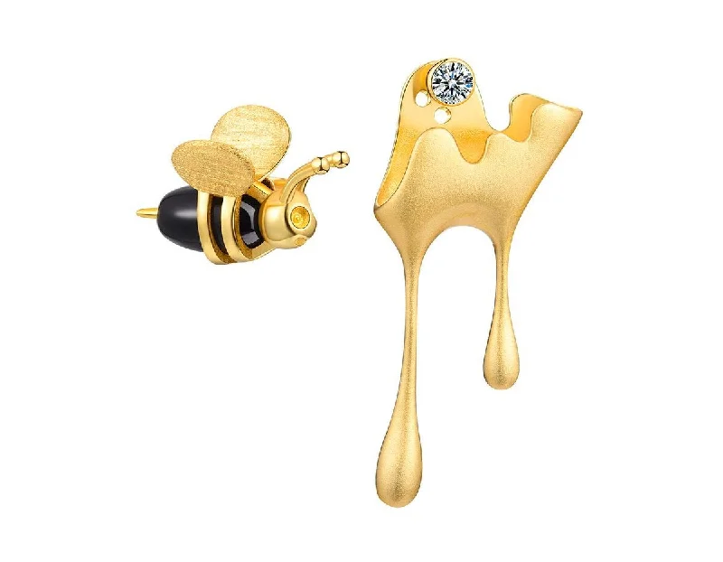 Hoop earrings with spiral designs for a dynamic and fluid look-Dripping Honey & Bee Earring II