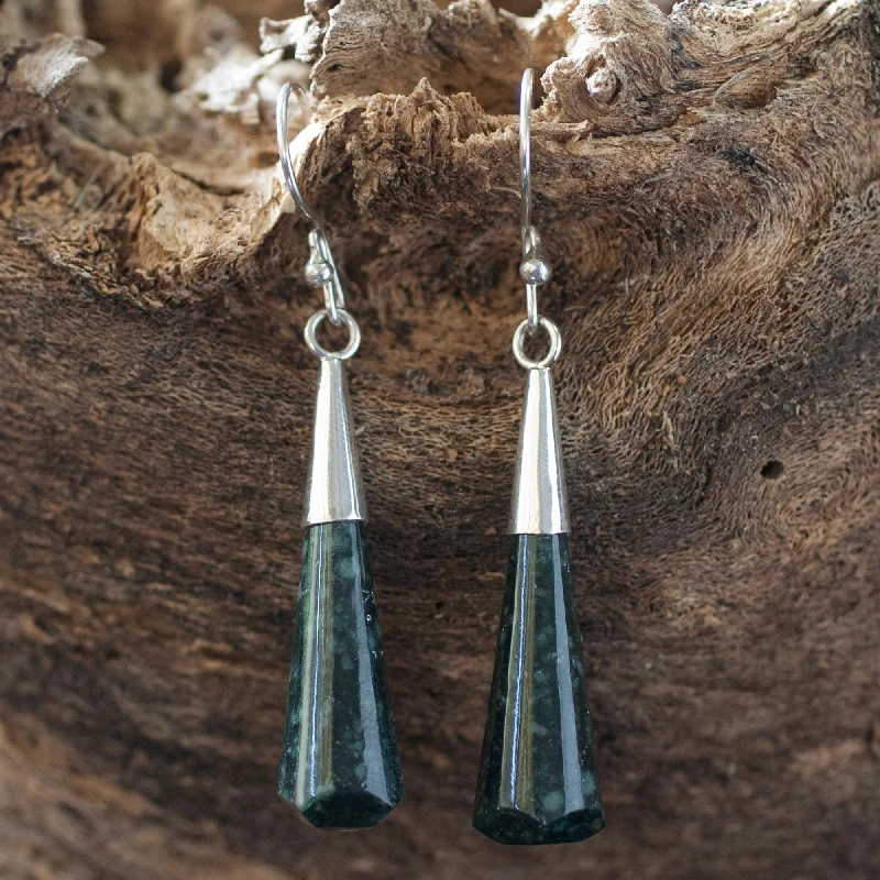 Hoop earrings with twisted metal designs for a dynamic and modern style-Faceted Green Droplet Handcrafted Sterling Silver Dangle Jade Earrings