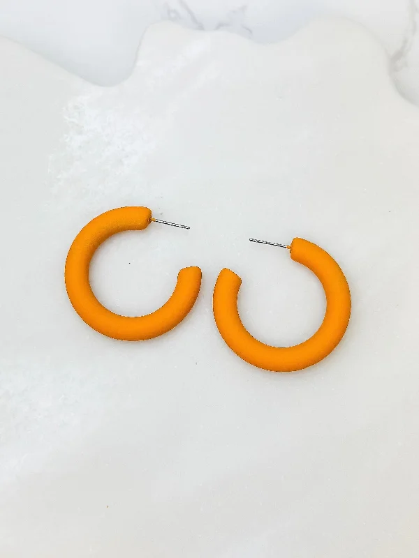 Hoop earrings with multi-tone finishes for a colorful and layered effect-Fall Color Coated Hoop Earrings - Mustard