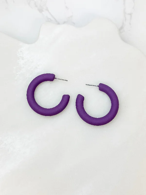 Hoop earrings with enamel stripes for a colorful and eye-catching design-Fall Color Coated Hoop Earrings - Purple