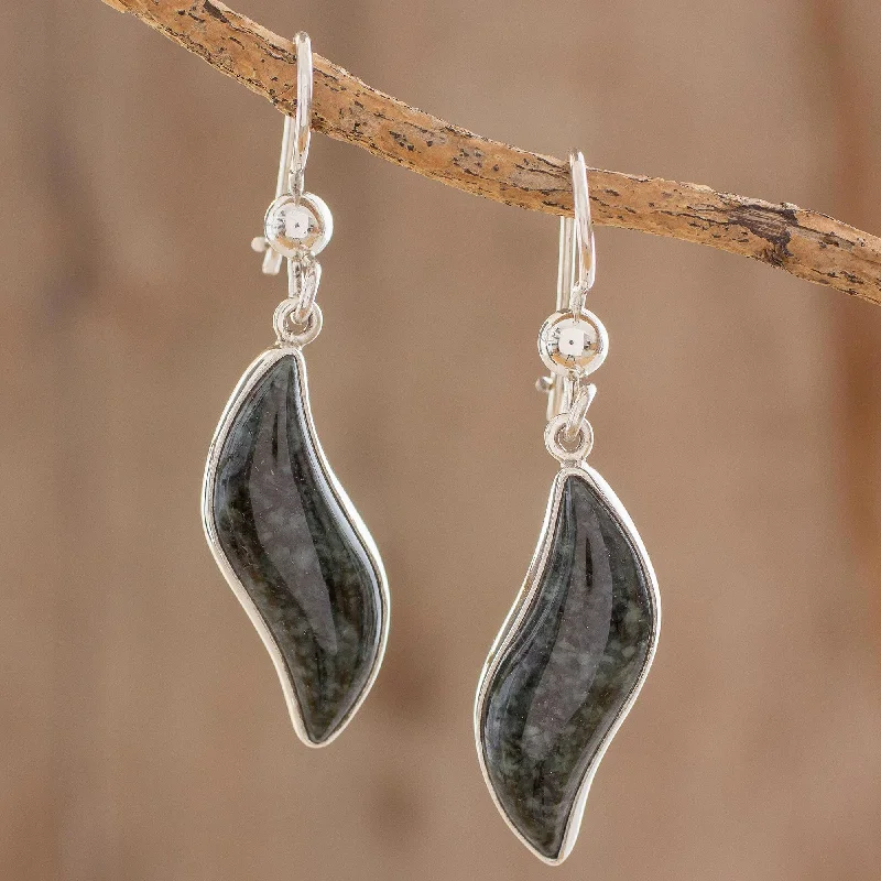 Medium hoop earrings for an everyday look with the perfect balance of style-Floating in the Breeze Dark green jade dangle earrings