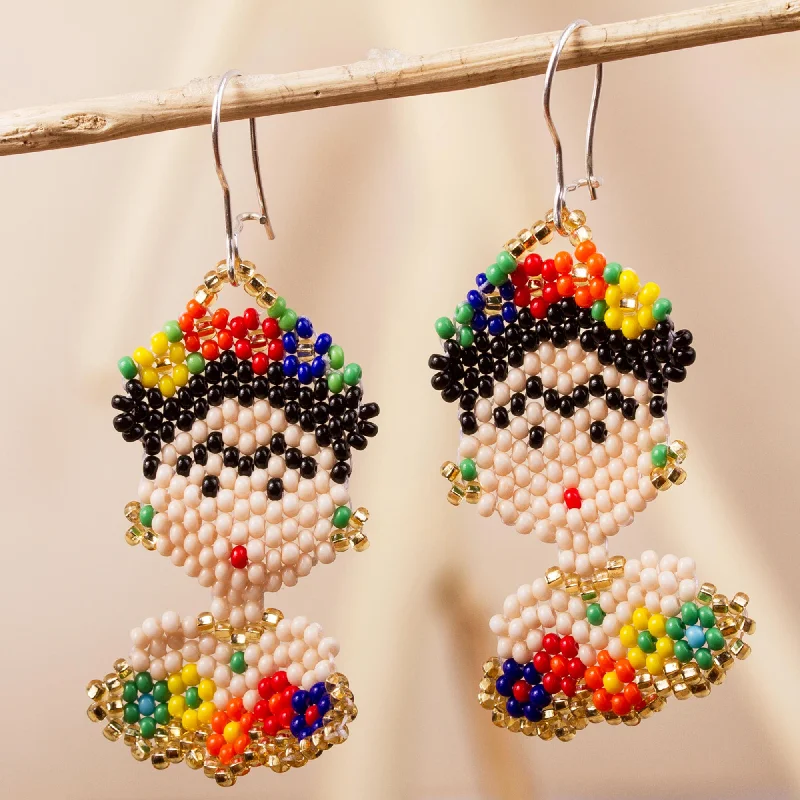 Best hoop earrings with geometric shapes for a modern and artistic appeal-Frida Beads Frida Kahlo Glass Beaded Dangle Earrings from Mexico