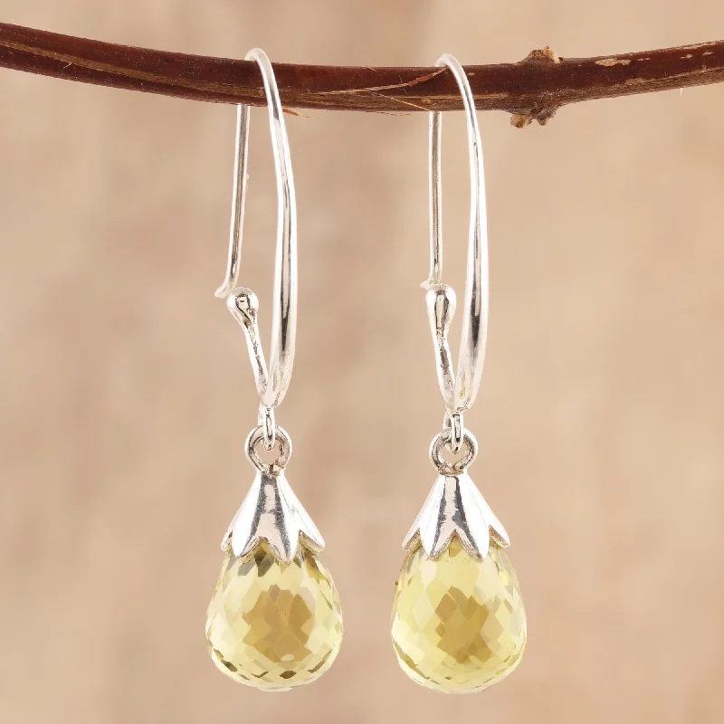 Best hoop earrings with minimal embellishments for a sleek and modern look-Glittering Dew 10-Carat Lemon Quartz Dangle Earrings from India