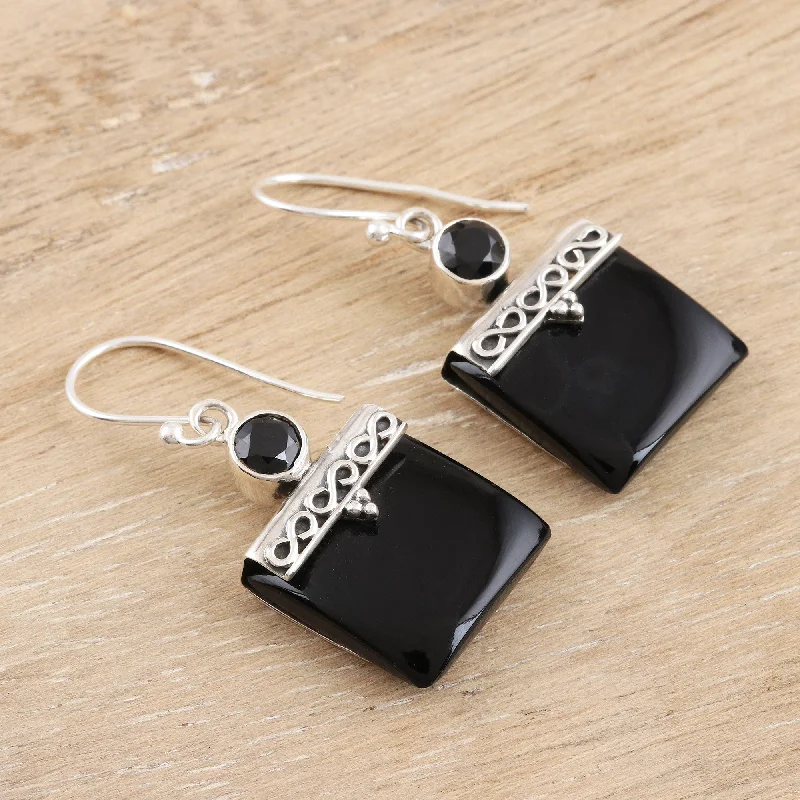 Best hoop earrings with hammered gold for a rustic yet elegant look-Glory in Black Black Onyx and Silver Dangle Earrings