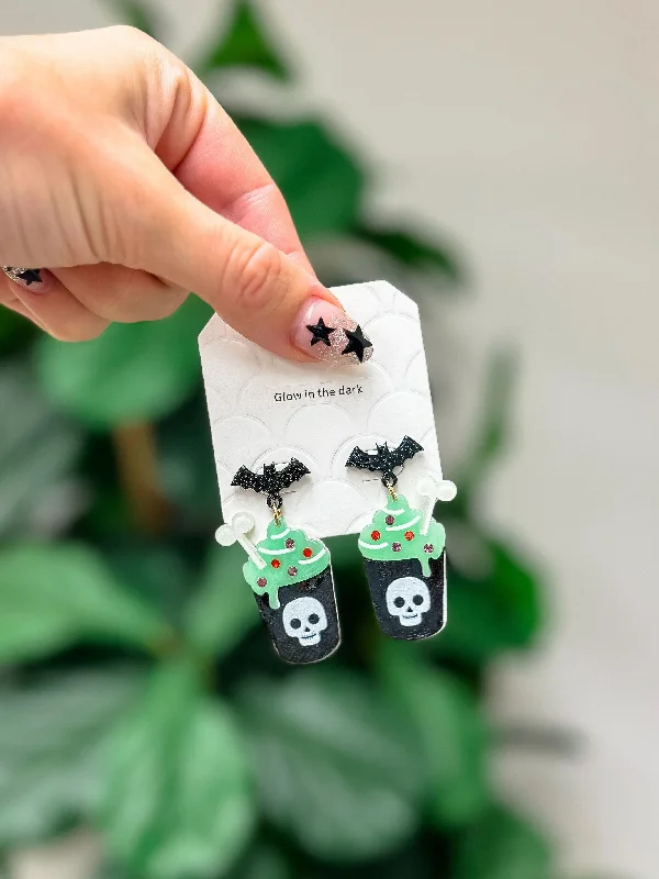 Best hoop earrings with floral designs for a feminine and delicate look-Glow In The Dark Spooky Drink Dangle Earrings