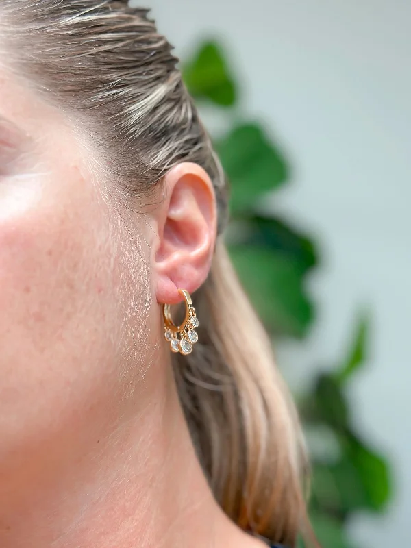 Best hoop earrings with geometric cuts for a sharp, modern appeal-Gold Dipped Crystal Dangle Hoop Earrings - Yellow Gold