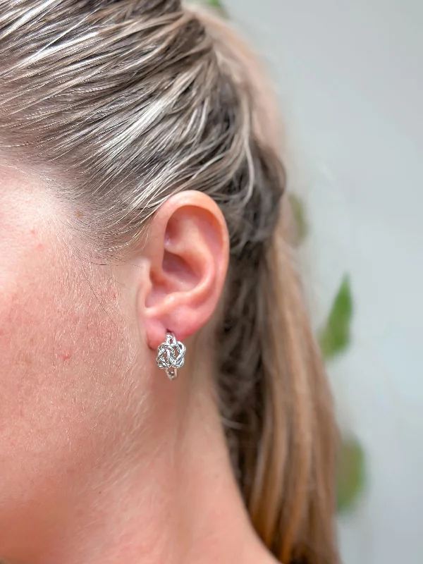 Hoop earrings with stacked layers for a bold and textured design-Gold Dipped Knot Hoop Earrings - White Gold