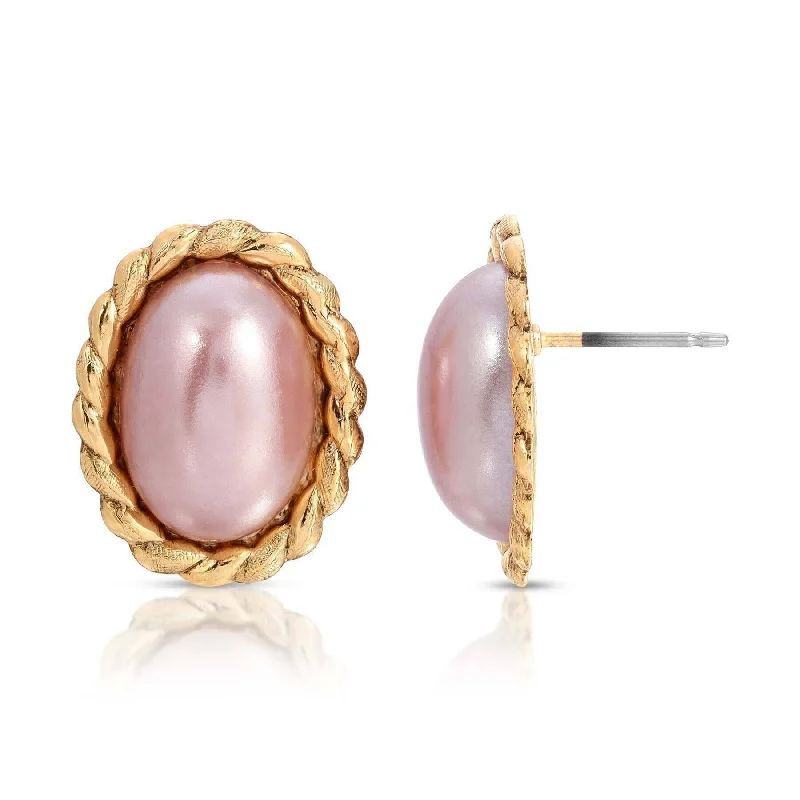 Best hoop earrings with textured silver for a rustic and organic finish-1928 Jewelry Rosabella Oval Raspberry Faux Pearl Post Earrings