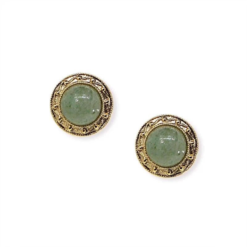 Hoop earrings with a chunky design for a bold and trendy statement-1928 Jewelry Round Green Aventurine Gemstone Button Earrings