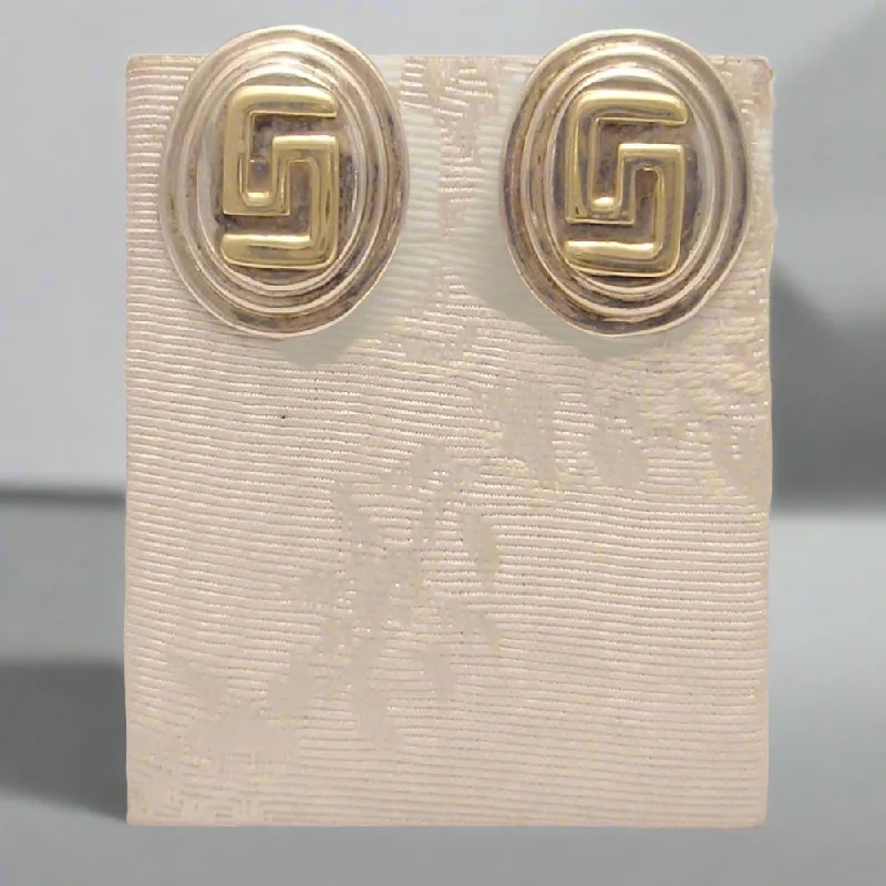 Hoop earrings with gold accents for a warm, elegant statement piece-Greek Key Meander Earrings in sterling Silver (AG-03)