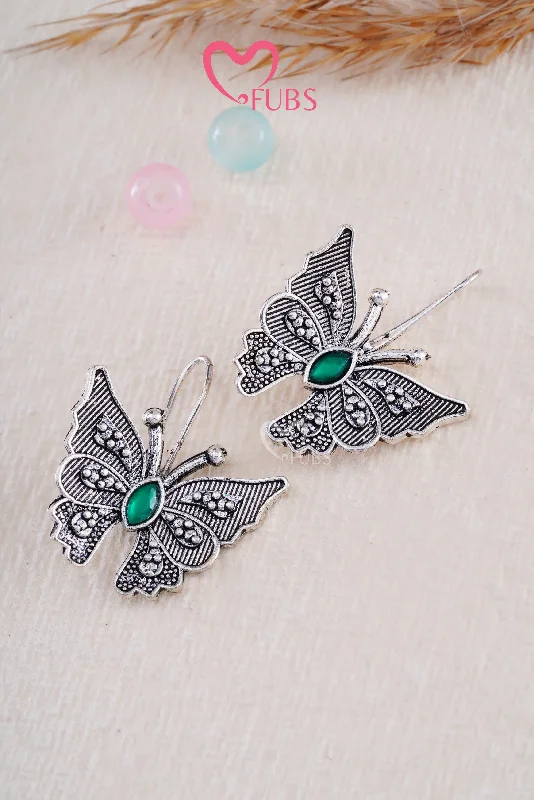 Stylish hoop earrings with diamond accents for an elegant and sparkling effect-Green Fluttered Grace  Butterfly Earrings