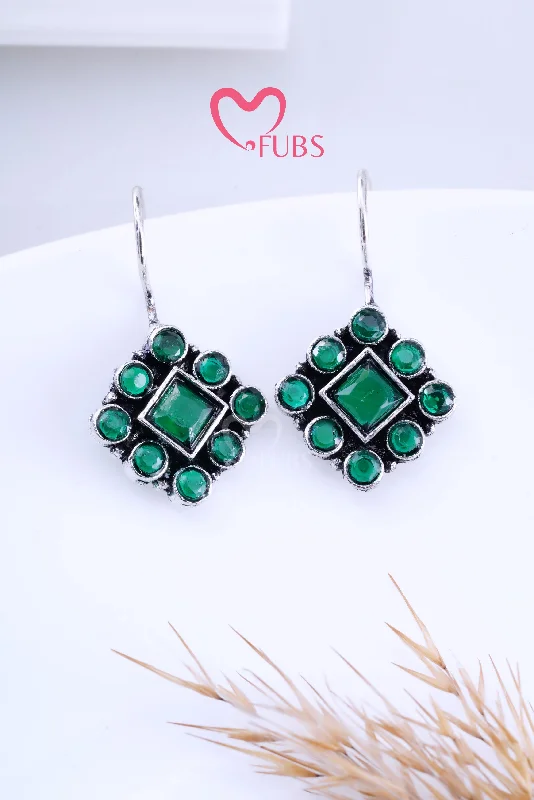 Best hoop earrings with vintage-style detailing for a nostalgic and timeless look-Green Gleam Square Stone Studded Earrings