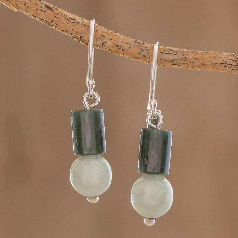 Hoop earrings with crescent moon shapes for a celestial and mystical appearance-Green Nature Bi-Color Jade Dangle Earrings Crafted in Guatemala