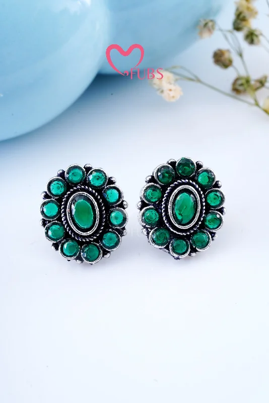 Hoop earrings with abstract shapes for an artistic and creative touch-Green Stellar Studded Ovals Earrings