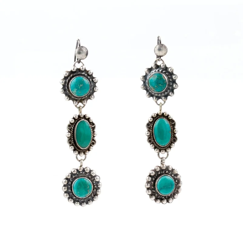 Best hoop earrings with asymmetrical designs for a fashion-forward, avant-garde look-Green Turquoise Dangle Navajo Earrings