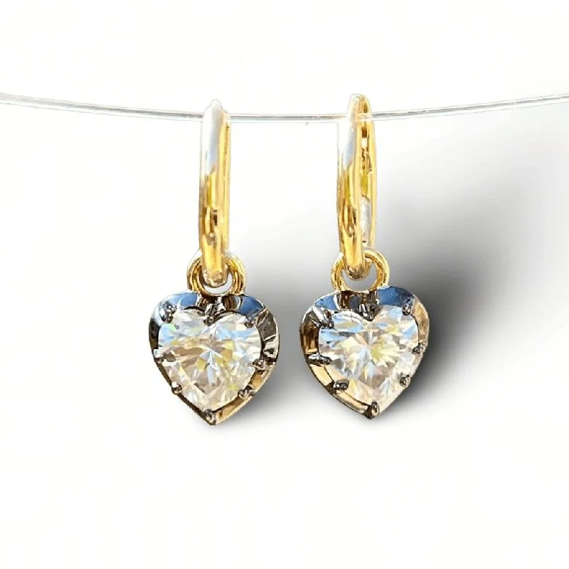 Best hoop earrings with satin ribbons for a soft, feminine appearance-Heart Georgian Victorian Moissanite Blackened Gold Hoop Earrings